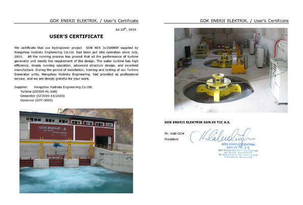 Chine Hangzhou Hydrotu Engineering Co.,Ltd. Certifications